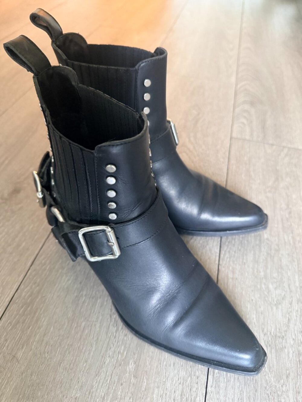 Diesel Black Gold - Leather Ankle Biker Boots with Chrome Hardware